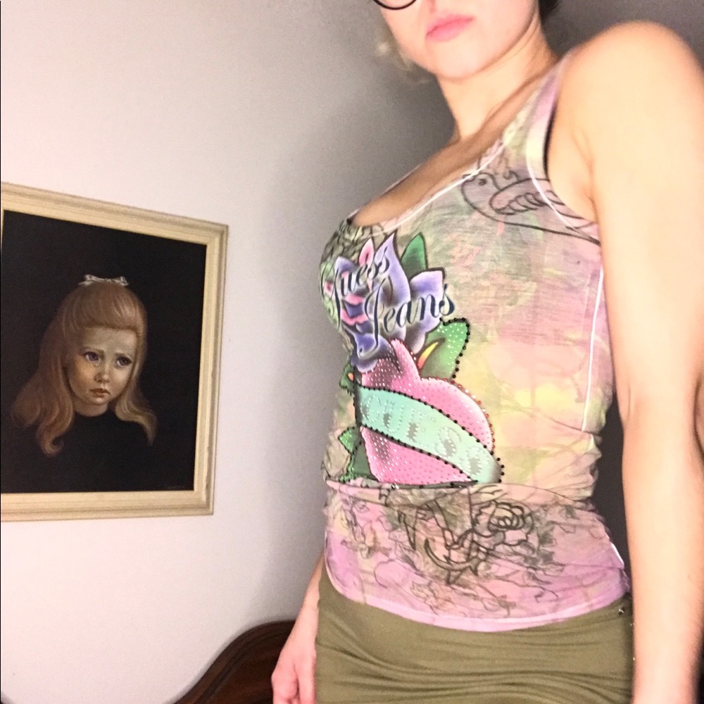 GUESS Embellished Graphic Racerback Tank Top - Picture 5 of 7